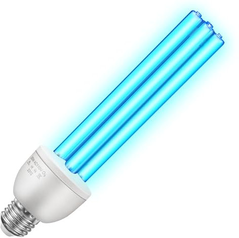 Hiboom 25W UVC-Desinfektionslampe, 254nm UV-Glühbirnen mit E27-Sockel, 360°-Sterilisation für 46 m², effektiv zur Bakterienneutralisierung in Wohnzimmern, Küchen, Büros und Kellern