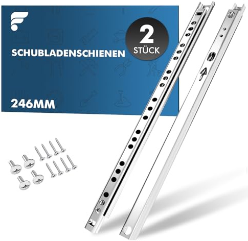 shinfly 246mm Teilauszug-Schubladenschienen 2er-Set (1 Paar), Kugelgelagert für 17mm Nut, Laufruhig & belastbar, inkl. Montagematerial