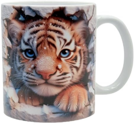 Shopi Zone Tiger Puppy in the Snow Ceramic Mug 11oz - Realistic 3D Art - Original Gift for Wild Animal Lovers