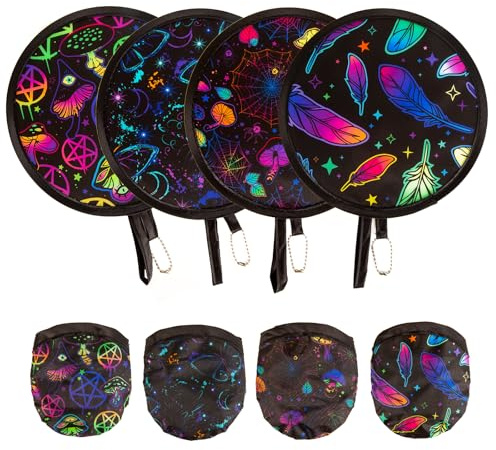 ALNKDH 4 Pcs Hand Fan Folding,Chinese Japanese Style Foldable Fan,Round Folding Fan,Summer Handheld Folding Fans Beautiful Patterns For Wedding Party Home Decor Personal Decoration (4Pcs Carnival)