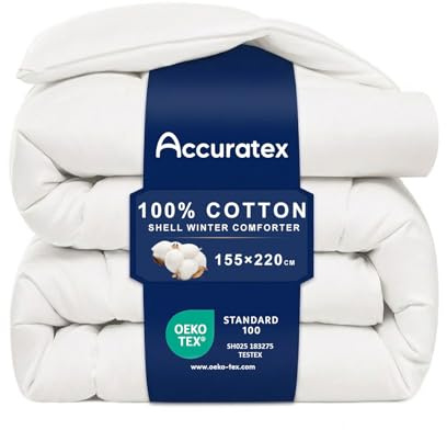 ACCURATEX 450GSM Bettdecke mit 100% Baumwollbezug, Winterdecke 155×220 cm | flauschige Daunenalternative Füllung, warm & weich, dicke Steppdecke für Winter, 8 Eckbänder, OEKO-TEX zertifiziert, waschbar