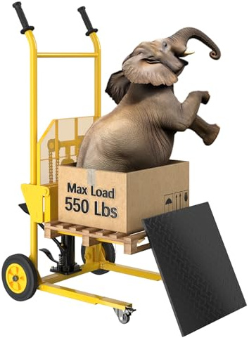 Hydraulic Material Lift,550lbs Lift Dolly,Upgraded Baffle Pallet Lift,37.4” Max Lift with Front Universal Wheels and 9 Polyurethane Wheels, 18.5 Fork Length, Hand Forklift, Steel Platform x 1