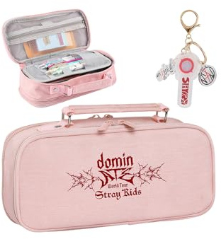 ANIMFANSDE Stray Merch SKZ Stay K-Pop Federmäppchen Rosa – Multifunktionales Pencil Case mit Schlüsselanhänger, Großes Schuletui für Schule, Uni & Fans