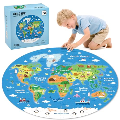 72 Teile Einhorn-Jumbo Meerjungfrauen Puzzle schimmernd für Kinder im Vorschulalter pädagogisches Geburtstagsgeschenke für Mädchen im Alter von 4–6 und 3–5 Jahren (Weltkarte, Einheitsgrösse)