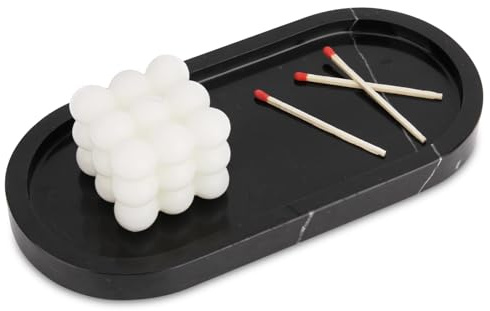 Marmor Tablett Oval Natürliches Badezimmer Deko Marmorplatte für Küche Bad Schminktisch Arbeitsplatte Gewebe Kerzen Handtuch Kaffee Schmuck Pflanze Kosmetiktabletts Schwarze Marquina 25 x 12 cm