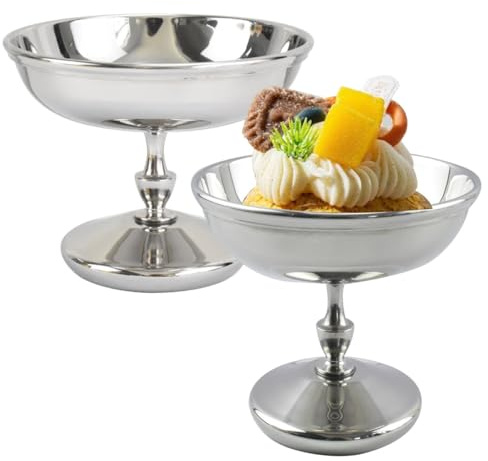 MEKLITRZ Confezione Da 2 Coppette for Gelato In Acciaio Inox - Coppe Da Dessert for Budino Gelato Con Supporto, Mini Bicchieri for Frappè, Contenitori for Snack for Insalata E Frutta