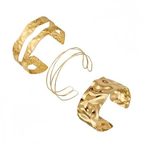 YCZCHE14 Goldener Durchbrochener Armreif 3 Stück Offene Breite Armreifen Eleganter Runder Gold Armreif Einstellbare Offene Breit Armreif Armbänder für Frauen Alltag Party und Mode(Goldfarben)