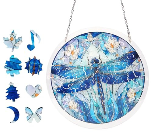 Sinbana Puzzle Rompecabezas Atrapasol Acrílico, 18,8cm Estilo Libélula Luz de Luna Acrílico Hazlo Tú Mismo Atrapasol Puzzle Kit para Adultos Puertas Jardines Ventanas Colgar Decoración Hogar & Regalo