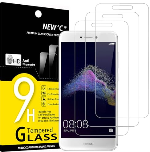 NEW'C Schutzfolie für Huawei P8 Lite 2017 für Panzerglas | 3 Stück, Transparent, 9H Härte, Kratzfest, Blasenfrei, HD Klar, Oleophob, Berührungsempfindlich