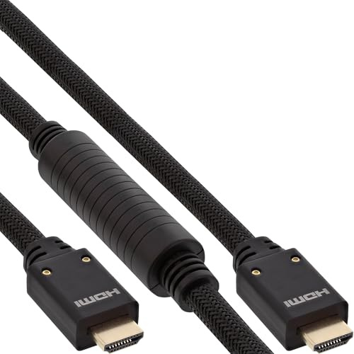 InLine 17525A HDMI Aktiv-Kabel, HDMI-High Speed mit Ethernet, 4K2K, Stecker/Stecker, schwarz/gold, Nylon Geflecht Mantel 25m