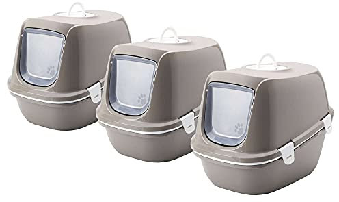 PETGARD Katzentoilette 3er Sparpack Reina Haube u. Siebeinsatz warmgrey