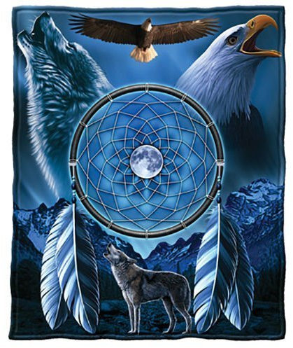 YISUMEI Decke 150x200 cm Kuscheldecken Sanft Flanell Weich Fleecedecke Traumfänger mit Wolf und Weißkopfseeadler