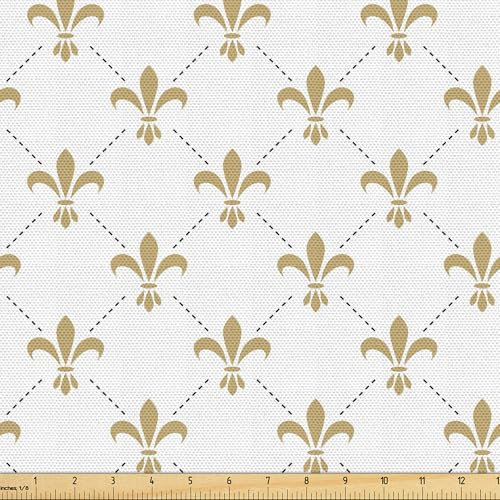 ABAKUHAUS Blume Stoff als Meterware, Vintage-Stil Lilien, Qualitäts Stoff Polster für Wohnaccessoires, 10M (148x1000cm), Gelb Weiß
