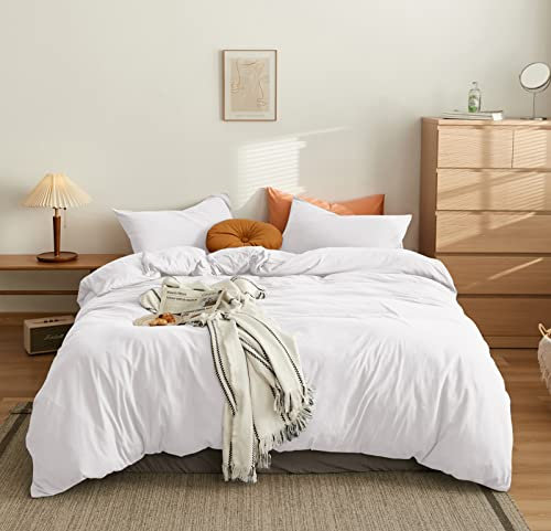 MOHAP Housse de Couette 240x260cm+2 Taies d'oreillers 65x65cm Blanc Parure de Lit Adulte 2 Personnes 100 Fils/cm² en Microfibre avec Fermeture Éclair