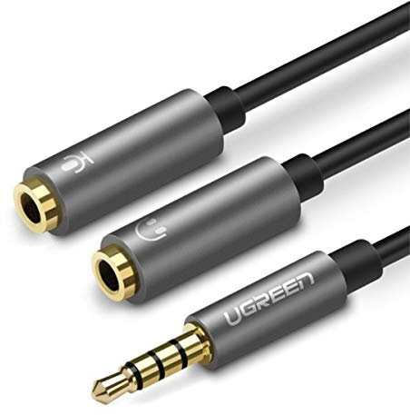 Adaptador Ugreen 3,5 Mm Mini Jack Aux Splitter Cable Microphone Plug 20Cm Prateado (30619)