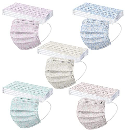 Lulupi 50 Stück Mundschutz Mundschutzmaske Einweg Mund und Nasenschutz Blumen Motiv Bedruckte Bandana Halstuch 3-lagig Einmal Mundbedeckung Multifunktionstuch Maske Halstuch für Damen Herren