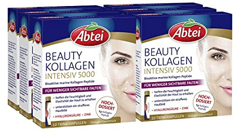 Abtei Beauty Kollagen Intensiv 5000 - wirkt von Innen sichtbar gegen Falten - hochdosiert - mit Hyaluronsäure und Zink - Vorteilspackung 60 Trinkampullen à 25ml