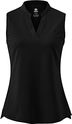 AjezMax Damen Tennis Golf Poloshirt Ärmellos Lauftop Atmungsaktiv Fitness Sport Tank Top mit V-Ausschnitt Schwarz Large