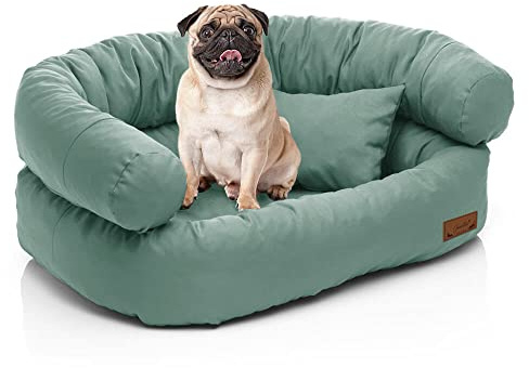 Juelle Hundebett - mittelgroße Hunde Sofa Abnehmbarer Bezug maschinenwaschbar flauschiges Bett, Hundesessel Santi S-XXL (Größe: M - 80x60 cm, Dunkelmint)