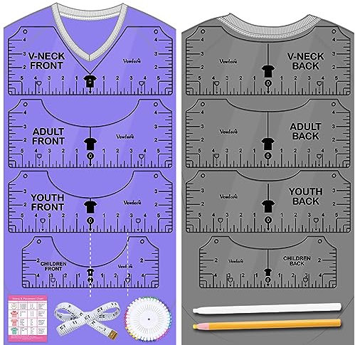 T-Shirt Lineal Führer Vinyl Ausrichtung - T Shirt Messen Lineale Führer Shirt Messung Zentrierwerkzeug Hitzepresse Siebdruck Stickerei Zubehör Sublimation Rohlinge Produkt V-Ausschnitt Vorne Hinten