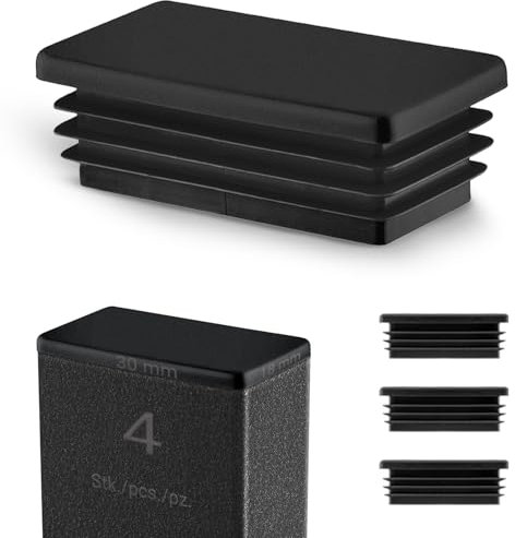 EMFA Lamellenstopfen 30x18 mm für Rechteckrohr – Schwarz Kunststoff Rechteckstopfen 18x30 – Endkappen Rohrstopfen 3x1,8 cm - 4 Stück