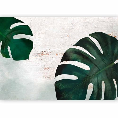 murando - Papier peint panoramique artistique 450x315 cm - Revêtement mural décoration chambre salon - Design moderne - Vert marron - Monstera plantes mur mur de briques feuilles f-C-10001-a-a