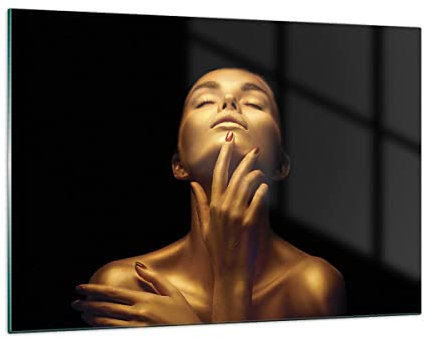 Wandbilder Dekoration Wohnzimmer Gold Frau Stück Bilder auf Glas 120x80cm Glasbild Schlafzimmer Küche Deko Wand Kunstdruck Art Groß XXL Wanddeko Bild im Glas Modern Wall Decor Glasdruck GAA120x80-4573
