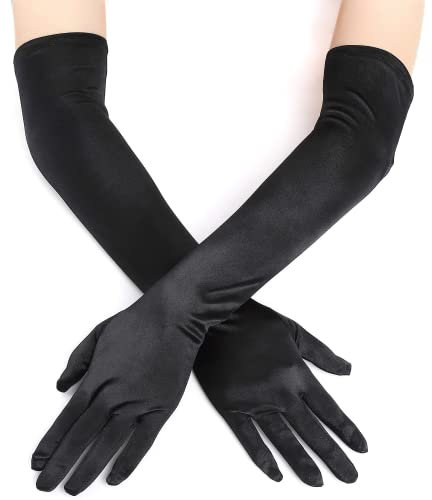 IRYNA 1Pair Long Black Satin Gloves for Women, Elbow Length Bridal Fancy Dress Wedding Evening Party Opera Gloves