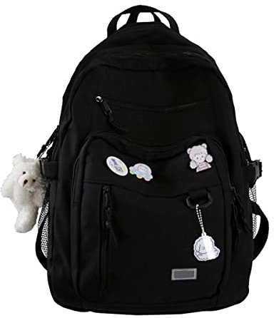 GAXOS Niedlicher ästhetischer Rucksack für Schule, Mittelschüler, Reiserucksack, Teenager, Mädchen, Bär, Buchtaschen, Schwarz