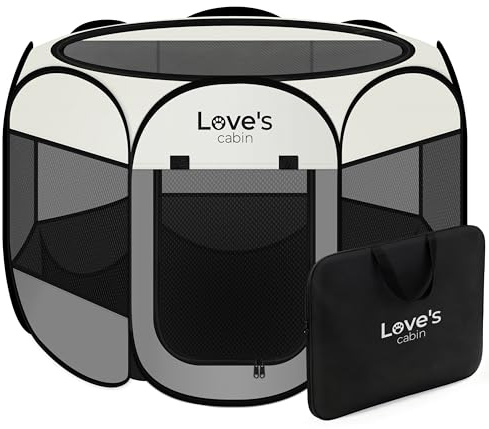 Love's cabin Pet Puppy Dog Playpen, Small Dog Tent Crates Cage Indoor/Outdoor, Portable Playpen for Cat, Foldable Pop Up Dog Kennel Playpen with Carring Case, Removable Zipper Top, Grey