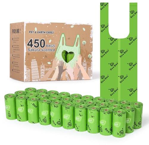 Poo Bags Dogs with Tie Handle Biodegradable Cherry Blossom Scented Poop Bags 450 30 Rolls Counts Leak Proof and Extra Thick Waste Bags Refill Rolls for Cat Litters