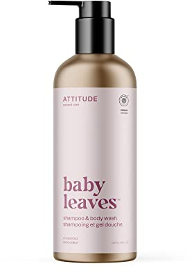ATTITUDE 2-in-1 Shampoo and Body Wash for Baby, EWG Verified, Plant- and Mineral-Based Ingredients, Vegan Baby Products, Refillable Bottle, Unscented, 473 mL