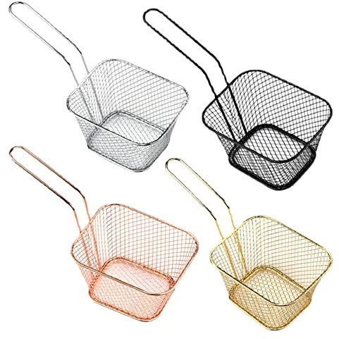 EdirFtra 4pcs Chip Körbe Chip Serving Braten Körbe Mini Chip Körbe mit Griff Edelstahl Fried Körbe Französisch Fry Chef Chrom Friteuse Korb Set