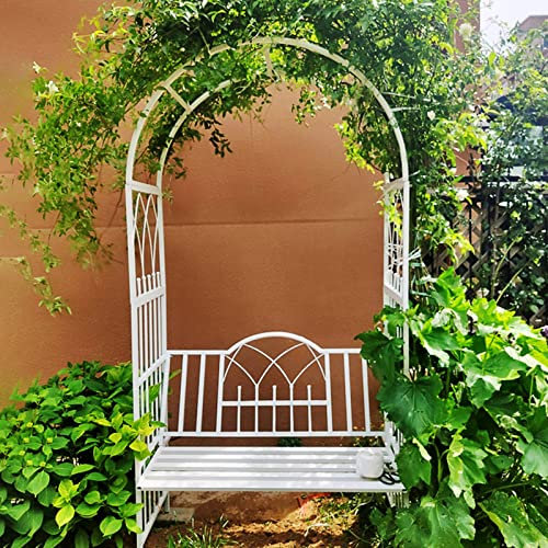XIGOUZIQU Gartenbogen aus Stahl mit Sitz, Gartenlaube for Verschiedene Kletterpflanzen, Gartenrasen im Freien