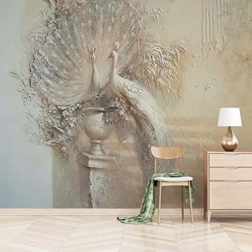 Retro 3D Relief Pfau Fototapeten Tapete,150 * 105cm Wandtapete moderne Wandbild Wand Schlafzimmer Wohnzimmer