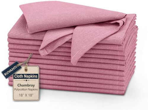 Ruvanti Cloth Napkins Set of 6, 18x18 Reusable Washable Polycotton Dinner Napkins, Soft & Durable Gingham