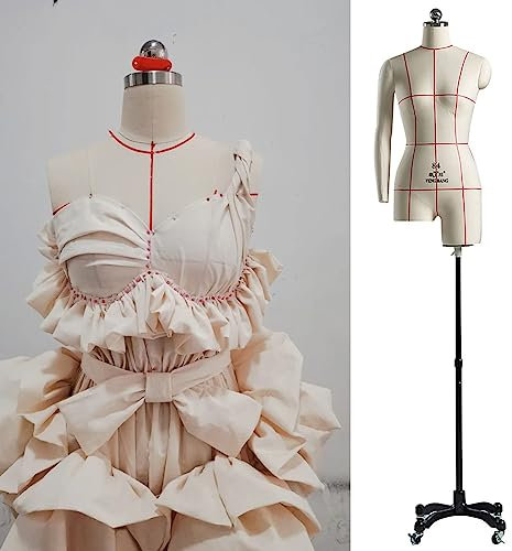 Verstellbarer Schneiderpuppen-Torso-Ständer für Damen, halber Mannequin-Torso für Damen, Kleidungsdesign-Modellpuppe mit Arm und Rädern, Styropor-Männchenkörper (Farbe: #2, Größe: 82#) Feito NA China