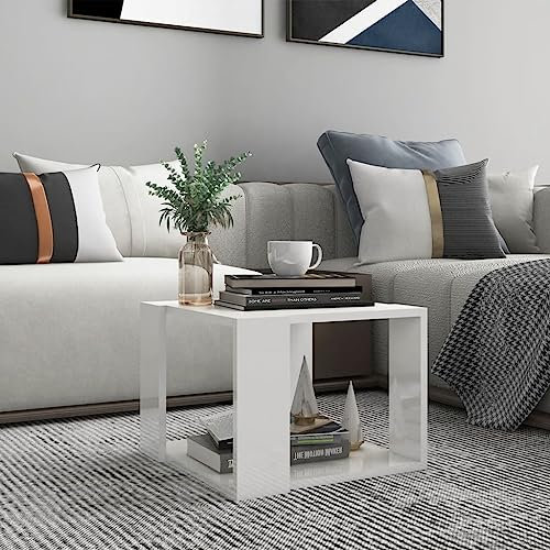 WIFESE Table Basse Blanc Brillant 40x40x30 cm Bois d'ingénierie Table à Thé Design Moderne Table de Salon Intérieure Bureau Salle de Séjour Table de Rangement Magazines Livres Table