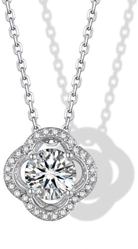 MomentWish Klee Halskette, 1 Karat Moissanite Halskette für Frauen Lucky Charm Damen Silber 925 Diamant Anhänger Vierblättriges Kleeblatt für Mädchen Geburtstagsgeschenk