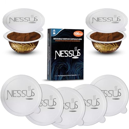 Nessus Lot de 100 couvercles en aluminium originaux de Vertuo réutilisables, [ALSeal EZ FIT] pour dosettes rechargeables Nespresso, compatibles avec la machine Nespresso Vertuoline (joints d'aluminium
