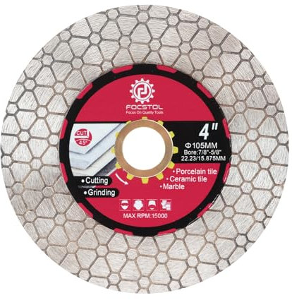 FOCSTOL Diamant Trennscheibe - 105mm x 22,23mm Fliesentrennscheibe Schneiden und Schleifen für Porzellan Keramikfliesen Marmor Granit Kunststein Quarz
