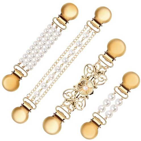 Volumoon 4 Pièces Clips de Cardigan Vintage, Pince à Cardigan Femme, Clips de Pull, Clips de Châle de Pull, Clips de Col, Clip à Châle Robe Chemise, Broche Femme Vetement pour Femmes Filles