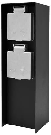 Garten Steckdose Steckdosensäule aus Edelstahl mehrfach, max. 3680 Watt, IP44 wetterfest, Outdoor Außenbereich, H 23cm eckig SCHWARZ (2pcs, 2-Fach)