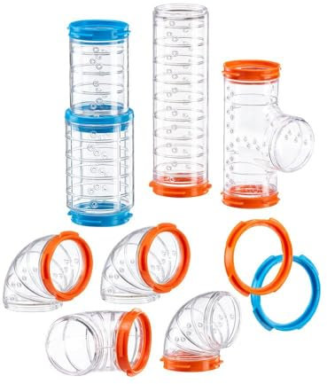 Ferplast Röhren Hamster-Set, Zubehör für Hamsterkäfig, insgesamt 9 Teile, Hamster Tunnel Rohr mit Belüftungslöchern, Kurven und Beschläge im Lieferumfang enthalten, KIT Tube Curve, Hamster Spielzeug