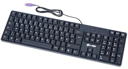 MCSaite 104 Schwarze Standard PS2 Tastatur mit Kabel mit Ziffernblock - Tastaturen (mit Ständern, Wasserdicht, QWERTZ Deutsch, Kompatibel mit Windows)