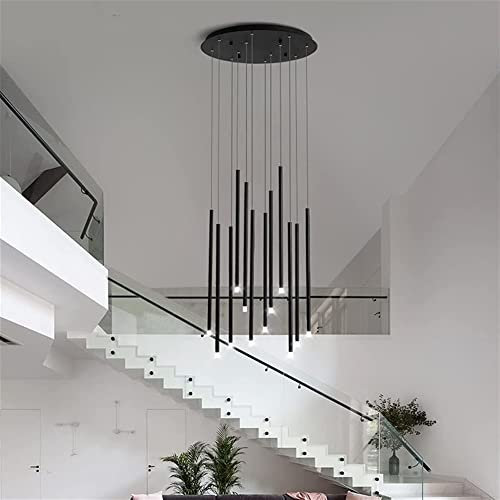 Lámpara colgante de tubo largo LED moderna, iluminación de araña giratoria para escalera, lámpara colgante de techo grande ajustable, iluminación colgante decorativa nórdica para interiores (color: 1