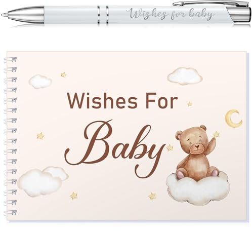 Tenare Baby Shower Book Wishes for Baby Guestbook with Pen Shower Games Advice Book Alternative Toddler Gifts(Bear)