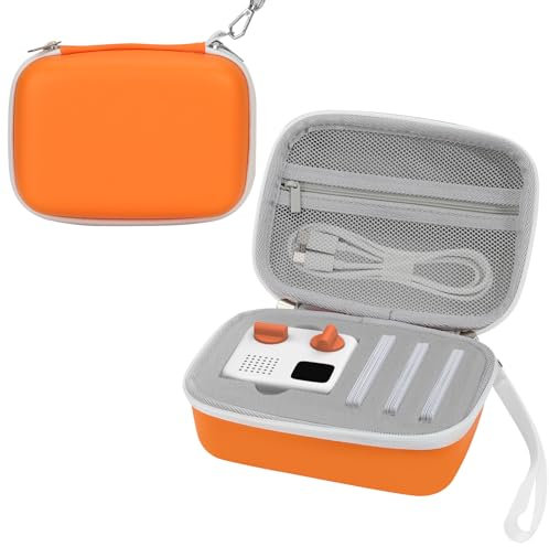 MoKo Travel Case Compatible with Yoto Mini Kids Audio & Music Player, Hard Protective Storage Holder Case for Children‘s Speaker & Audiobook Cards, Portable Carrying Organizer Bag,Orange&Off White