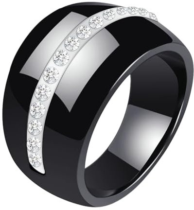 Daesar - Anillo de Compromiso Cerámica Negro,Anillo Pareja Grabado Redondo 14MM con Circonita Cúbica Anillo Talla 12(52mm)