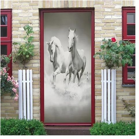 Türaufkleber Türtapete Türbilder Türposter Heimdekoration, Pferde-Tapete, Tür-Schlafzimmer-Design, 3D-Aufkleber, Selbstklebendes, Abnehmbares Poster(G,95x215cm)
